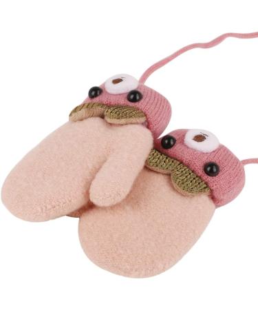Toddler Kids Winter Warm Plush Knitted Gloves with String | 1-3Yrs | Pink/Bear - Buy Online on GoSupps.com