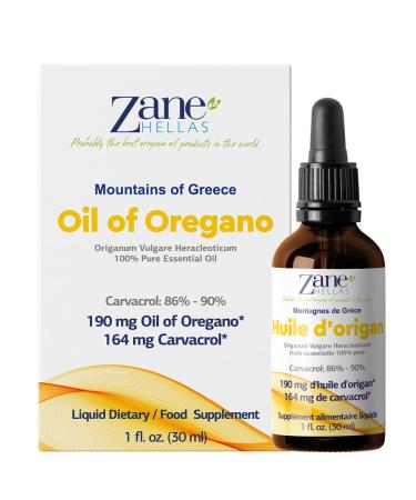Zane Hellas 100% huile d'origan non dilu e.Huile Essentielle Grecque Pure d'Origan.86% Min Carvacrol.164 mg de carvacrol par portion.Probablement la meilleure huile d'origan au monde.1 oz-30ml