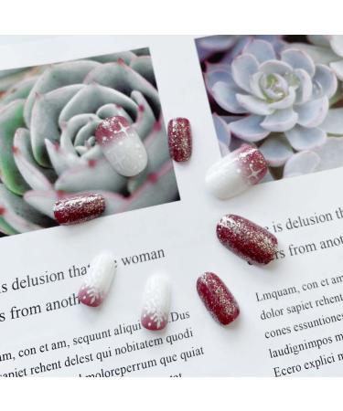 SINLOV Christmas Almond Fake Nails French Long Glitter Snowflake False Nails Maroon Glossy Press on Nails Ballerina Acrylic Full Cover Fake Nail for Women and Girls - Buy Online on GoSupps.com