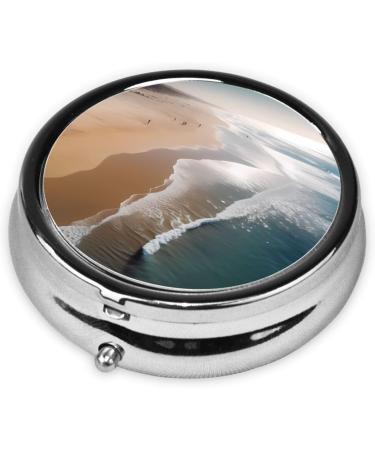 Beach Printed Mini Round Pill Box - 3 Compartment Travel Organizer for Medications | Portable & Convenient Pill Case for Home Office & On-the-Go - Buy Online on GoSupps.com