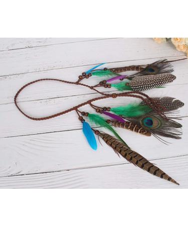 Fodattm Set of 2 Bohemian Peacock Feather Headband Headdress and Armband Hippie Headwear Headpiece Handmade Tribal Indian Fascinator Feather Hairband Hair Accessories for Girls Women Lady (C#) - Buy Online on GoSupps.com