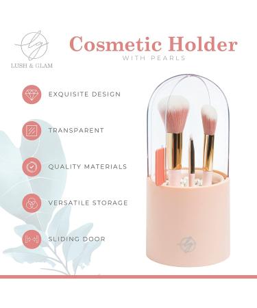 Lush and Glam Bell Jar Makeup Brush Holder | Dustproof Cosmetic Display Case with Lid and 500 Pearls | Lotus Pink Makeup Organizer for Vanity and Bathroom - Buy Online on GoSupps.com
