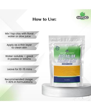 Myoc Australian Yellow Tint Natural Facial Mask Tone in Cosmetic Grade for DIY Skin Care Hair Masks Soap and Detox Recipes 227 g - Buy Online on GoSupps.com