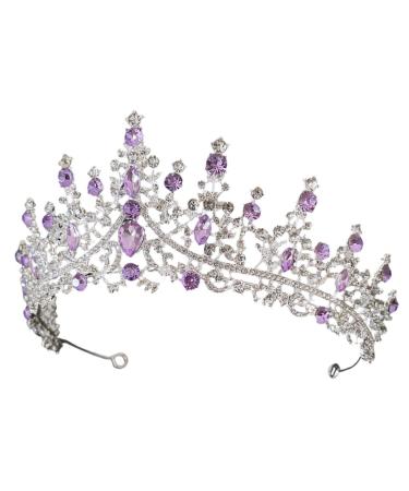 Purple Crystal Crown Tiara for Bridal Women Tiara Bridal Headpieces for Party Wedding Bridal Headband Bride Headdress Bridal Tiara Shiny Headband Wedding Bridal Hair Decor Tiaras 18X18CM Silver