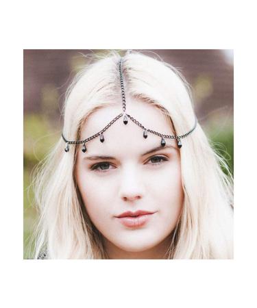 deladola Boho Head Chain Crystal Black Rhinestone Drop-shape Headpiece Pendant Festival Hair Accessories Jewelry for Women