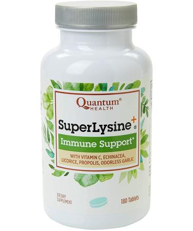 Quantum Health Super Lysine+ / Advanced Formula Lysine+ Immune Support with Vitamin C, Echinacea, Licorice, Propolis, Odorless Garlic (180 Tablets), Packaging may vary