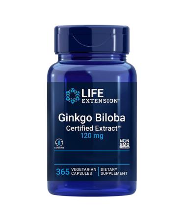 Life Extension Ginkgo Biloba Extract 120mg 365 Vegan Capsules Vegetarian Gluten-Free SOYA-Free Non-GMO