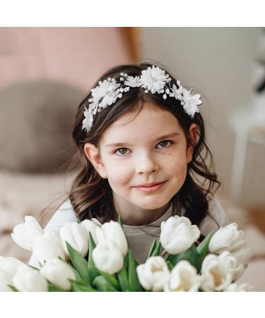 IYOU Flower Girl Headpiece Floral White Headbands Pearl Wedding Hair Vines Bridal Communion Hair Accessories for Girls - Buy Online on GoSupps.com