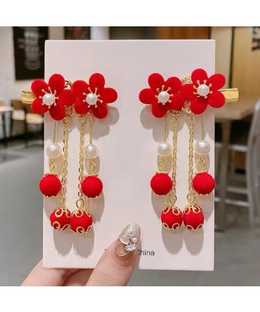 KALLORY Baby Hair Accessories: Tassel & Kimono Flower Hair Clip Set - Girl Hair Clips in Chinese Ancient Style (1 Pair) - Buy Online on GoSupps.com