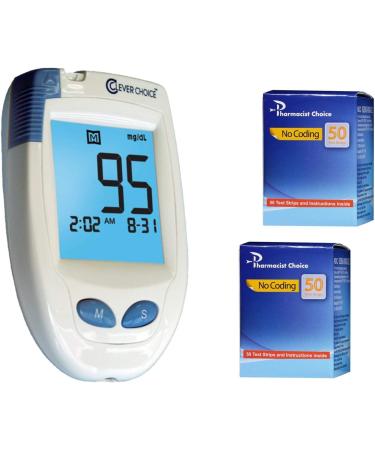 Clever Choice HD Blood Glucose Meter with 100 Test Strips - Pharmacist's Choice | Glucose Monitor Kit - Buy Online on GoSupps.com