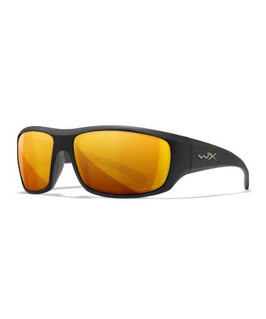 Wiley X WX Omega Captivate Polarized Sunglasses, Safety Glasses for Men and Women, UV Eye Protection for Shooting, Fishing, Biking, and Extreme Sports, Matte Black Frames, Bronze Mirror Tinted Lenses