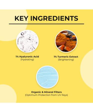 Haldi & Hyaluronic Acid Sunscreen SPF 50+ | Hydrating & Brightening with Turmeric Extract | Protects Against Blue Light | 50g - Buy Online on GoSupps.com