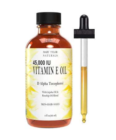 Vitamin E Oil 2 oz — 45,000 IU D-Alpha Tocopherol — for Face, Skin Body, Hair & Nails — Visibly Reduce Appearance of Wrinkles, Dark Spots, Surgery Scars, DIY — by Mary Tylor Naturals