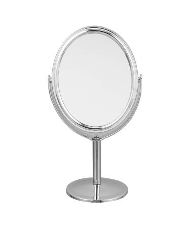 Desktop Swivel Bathroom Mirror Magnifying Cosmetic Mirror Vanity Mirror with Stand Desk Mirror Rotatable Double- Sided Round Swivel Mirror Mirror Metal Frame Mirror (Silver)