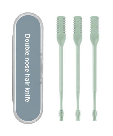 Double Sided Nose Hair Knife 2-in-1 Nasal Hair Cutter Nostril Hair Remover Tool Portable Manual 360 Rotating Nose Hair Trimmer with Ear Picker for Women Men Green