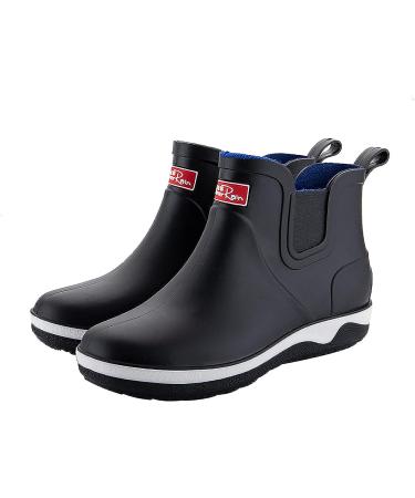 QUENLOOP Men's Ankle Rain Boots - Waterproof Slip-On Chelsea Boots for Garden Work - Size 10, All Black - Buy Online on GoSupps.com