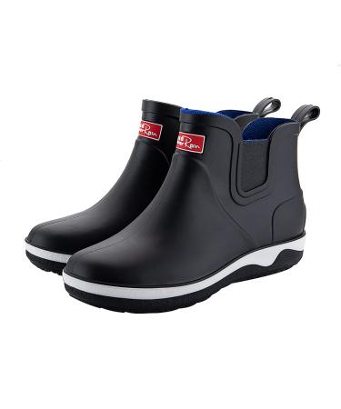 QUENLOOP Mens Ankle Rain Boots Waterproof Chelsea Boots Slip-On Garden Work Shoes Rain Footwear 10 All Black-2