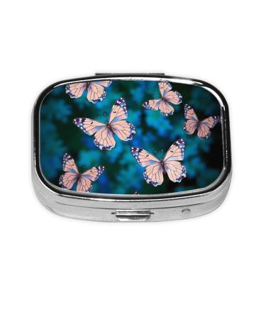 Cute Butterflies Printing 2 Compartment Small Pill Case Cute Small Pill Box Purse Pill Boxs Travel Pill Organizer for Pocket Purse and Travel Gifts