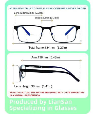 LianSan 2-Pack Bifocal Reading Glasses for Men & Women - Stylish Metal Frame Blue Light Blocking 2.0x Magnification (Black & Grey) - Perfect for Computer Use - Buy Online on GoSupps.com