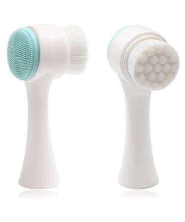 Manual Facial Cleansing Brush 2 In 1 Face Brush 3D Facial Brush with Soft Bristles Double Sides Silicone Wash Brush Exfoliating Brush for Deep Cleansing Removing Blackhead and Massaging (Blue)