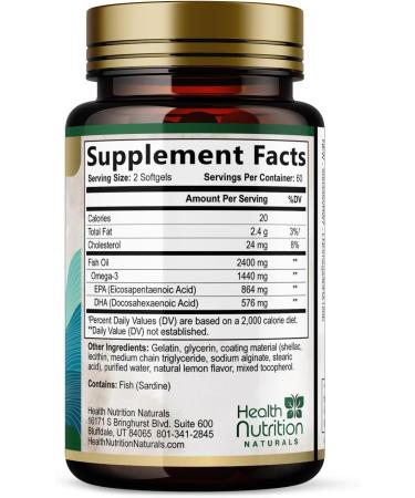 Omega 3 Fish Oil 1200mg - Triple Strength Softgels Omega-3 Supplements Natural Brain Heart Health & Immune Support - Fatty Acids with EPA & DHA - Wild Caught Fish Oil Supplement - 120 Softgels 120 Count (Pack of 1) - Buy Online on GoSupps.com