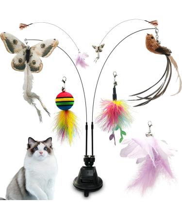 ZDQC Cats Bells Magic Catslear Saugbag Cat Fear with Feathers and Bells Cats Bells Magic Wand Interactive Cat Toys Feathers (Butterfly + Vogel)