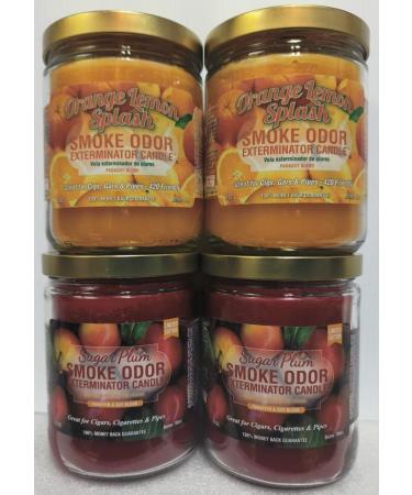 Smoke Odor Exterminator 13 oz Jar Candles Orange Lemon Splash Assortment (4) Includes 2 Orange Lemon Splash and 2 Sugar Plum.