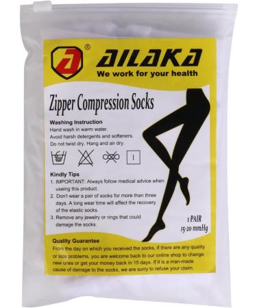 Ailaka Zipper Compression Socks 15-20 mmHg for Men Women | Closed Toe Support | Graduated Medical Varicose Veins Hosiery | Perfect for Athletics, Running, Flight Travel | Edema, Pregnancy Support | Small/Medium White - 1 Pair - Buy Online on GoSupps.com