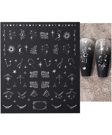 3D Metallic Silver Nail Stickers - Self-Adhesive Star Moon Sun & Butterfly Design - 8pcs Nail Art Accessories for Stunning Manicures - Buy Online on GoSupps.com