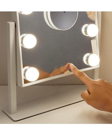 Hompoem Hollywood Vanity Mirror with 9 LED Bulbs & Touch Control Design - 3 Colors Dimmable, 10x Magnification, White - Buy Online on GoSupps.com