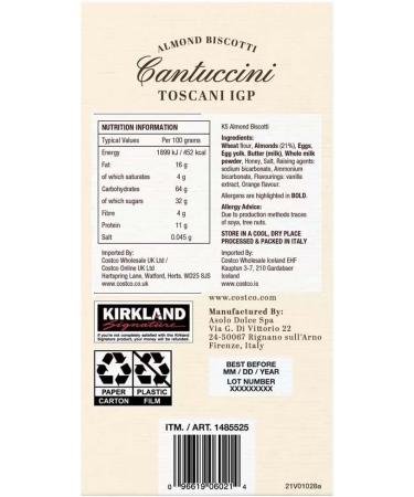 Kirkland Signature Almond Biscotti Cantuccini Toscani IGP Italy Biscuit Pack 1kg - Buy Online on GoSupps.com