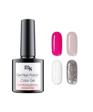 Hot Pink Gel Nail Polish Set, MelodySusie White Nude Glitter gel nail polish, 4 Colors 0.27 oz, Gift for Women Girls - My Fair Lady