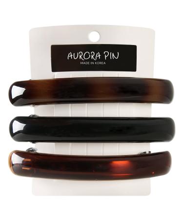 Aurora Pin Stylish Tortoise Shell Hair Clip - Autoclasp Barrettes For Styling in an Updo, Bun, Ponytail - Strong Korea Made Accessory for Thick, Medium Volume Hair - Set of 3 Pieces, 3 Colors AC-1