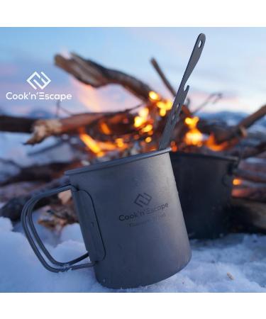 COOK'N'ESCAPE 375ml Titanium Camping Coffee Mug - Lightweight Cup with Foldable Handle for Outdoor Hiking and Cooking - Buy Online on GoSupps.com