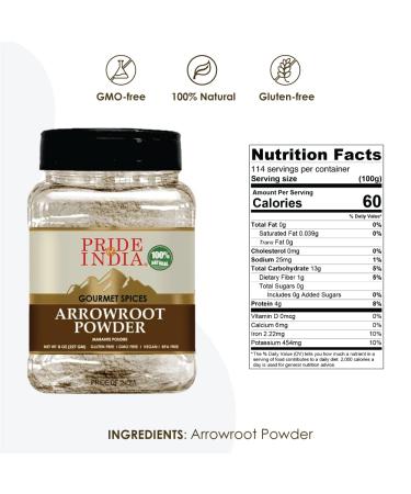 Pride of India Natural Arrowroot Ground Powder - 8 oz. Medium Dual Sifter Jar | Gluten & GMO Free Baking & Thickening Agent for Sauces, Fritters & Fries - Buy Online on GoSupps.com