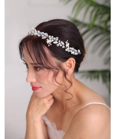 Deniferymakeup Silver Bridal Hair Vine Opal Hair Piece Rhinestones Wedding Hair Piece Crystal and Pearl Blue Bridal Jewelry for Women and Girls - Buy Online on GoSupps.com