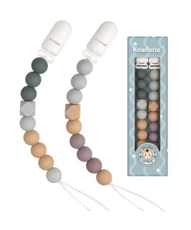 Kowlone Dummy Clips Boys Girls Silicone Soother Pacifier Chain Teething Holder for Baby Unisex Newborn Dummies(Beige Grey)