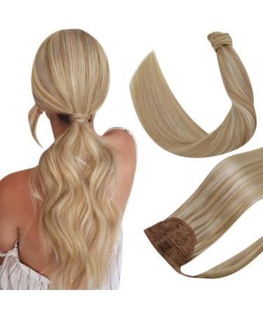 Hetto real hair extensions ponytail blond braid extensions real hair remy ponytail extensions real hair #14/613 dark golden with bleached blonde 50 cm 100g 50 cm 1-1 py #14/613