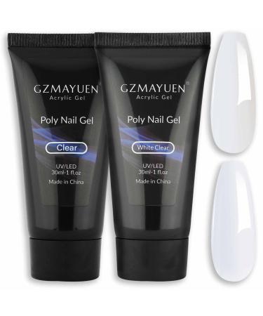 Gzmayuen Poly Nagel Set Transparent Clear Renailed Poler Poly Nail Extension Gel and White Poly Shellac Nail Extension Gel Nail Set 30ml Clear and White