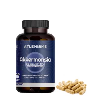 ATLEMISME Akkermansia muciniphila 300 B TFU + Mulberry Leaf DNJ Extract + Chromium Enriched Yeast + Inulin Prebiotic Vegan, High Temp Stable Synbiotic for Health (30 Capsules)