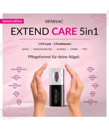 Semilac Extend Care Base 5in1 804 Glitter Soft Beige Gel Nail Polish - Long Lasting UV/LED Gel Nails 7ml - Buy Online on GoSupps.com