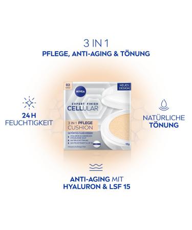 Nivea Cellular Expert Finish 3in1 Care Cushion Foundation for Medium Skin Tones - Hyaluron & Collagen Booster SPF 15 Moisturizing Makeup Pack of 2 - International Shipping Available - Buy Online on GoSupps.com