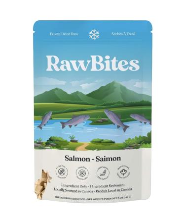RawBites Freeze Dried Raw Dog Treats | Soy Free Grain Free Locally Sourced and Made in Canada Salmon Dog Treats (142g/5.0oz Salmon)