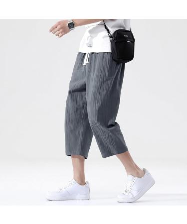 CEWIFO Retro Shorts for Men - 3D Cotton Pocket Buckle Summer Linen Pants - Sizes 4XL & 5XL - Dark Gray - Buy Online on GoSupps.com