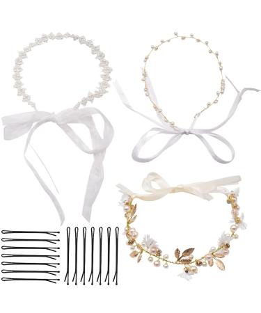 Hair band wedding guador 3 pieces bride hair jewelry crystal hair ripe wedding flower stir bride bride flower wreath hair vine flower headband with 50 pieces hair clip hairpins