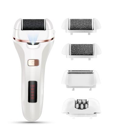 Electric Foot Callus Remover and Shaver kit  4 in 1 Rechargeable Foot File Pedicure Set Tools with Electric Razor  Battery Display for Remove Cracked Heels Calluses and Dead Skin