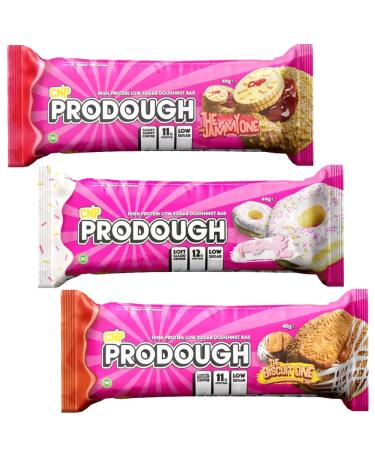 ProDough Protein Bar Mixed Kit - Biscuit Glazed Jammy Flavours 40g Each - High-Protein Snack Variety Packs (Pack of 3 Random Mixed Flavours) Random Mixed Flavours Pack of 3