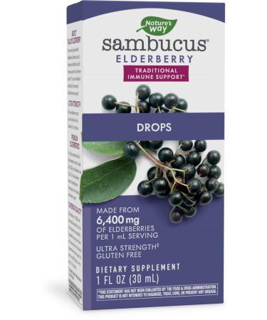 Nature's Way Sambucus Elderberry Drops Ultra-Strength 6400mg Fresh Elderberry Equivalence, 1 Ounce