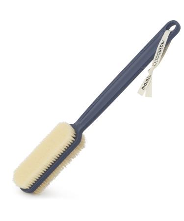 MainBasics Shower Brush Back Scrubber Dual-Sided Body Brush Long Handle with Soft and Stiff Bristles for Dry & Wet Brushing (Navy Blue)