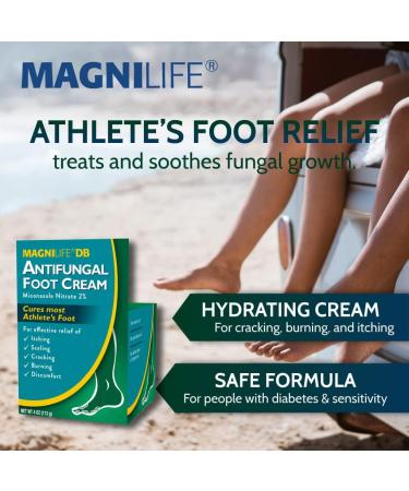 MagniLife DB Antifungal Foot Cream 4 oz - Fast-Acting Relief for Itching, Scaling, Cracking & Burning - Natural Moisturizing Anti-Fungal Cream with Miconazole Nitrate 2% - Buy Online on GoSupps.com